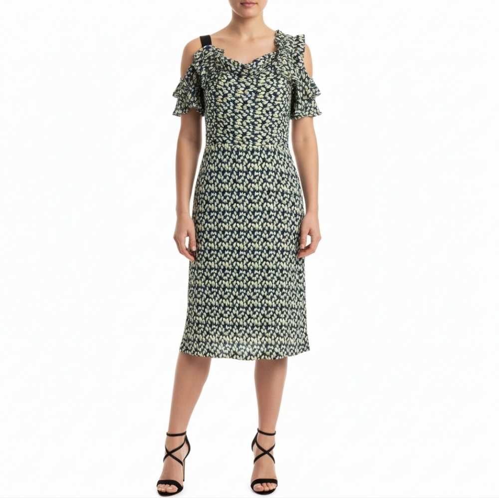 Jason Wu Silk White Black Blue Printed Cold Shoulder Dress Size 6